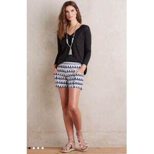 Anthropologie Cartonnier Larimar Shorts Ikat Blue Side Zip Shorts Size 12